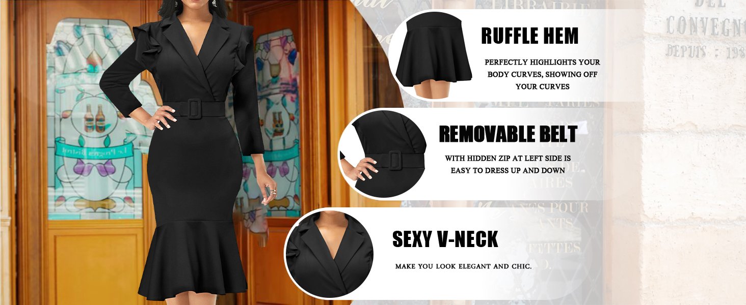  church dresses for women 2024 Midi Length Mermaid Dress Bodycon Pencil Dress long Sleeve Dress 