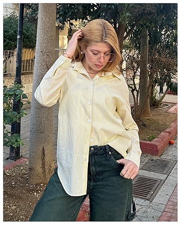 yellow srtiped button down shirts
