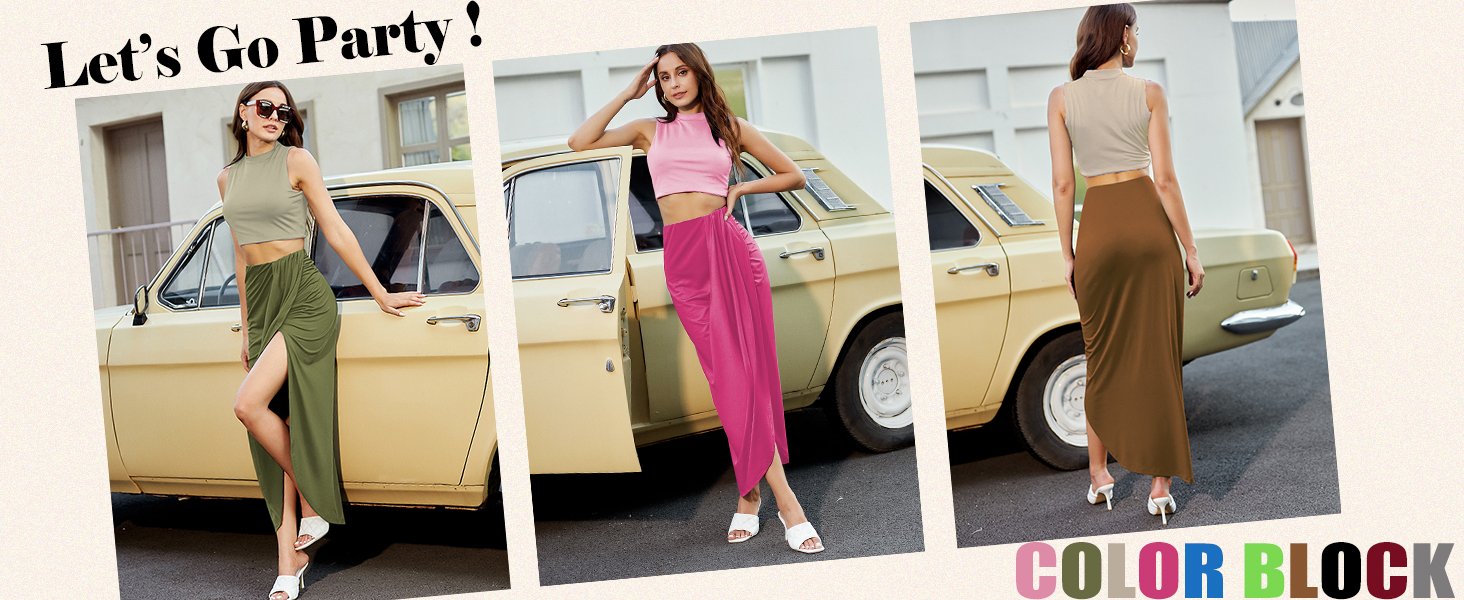 color block skirt set 2 piece outfits
