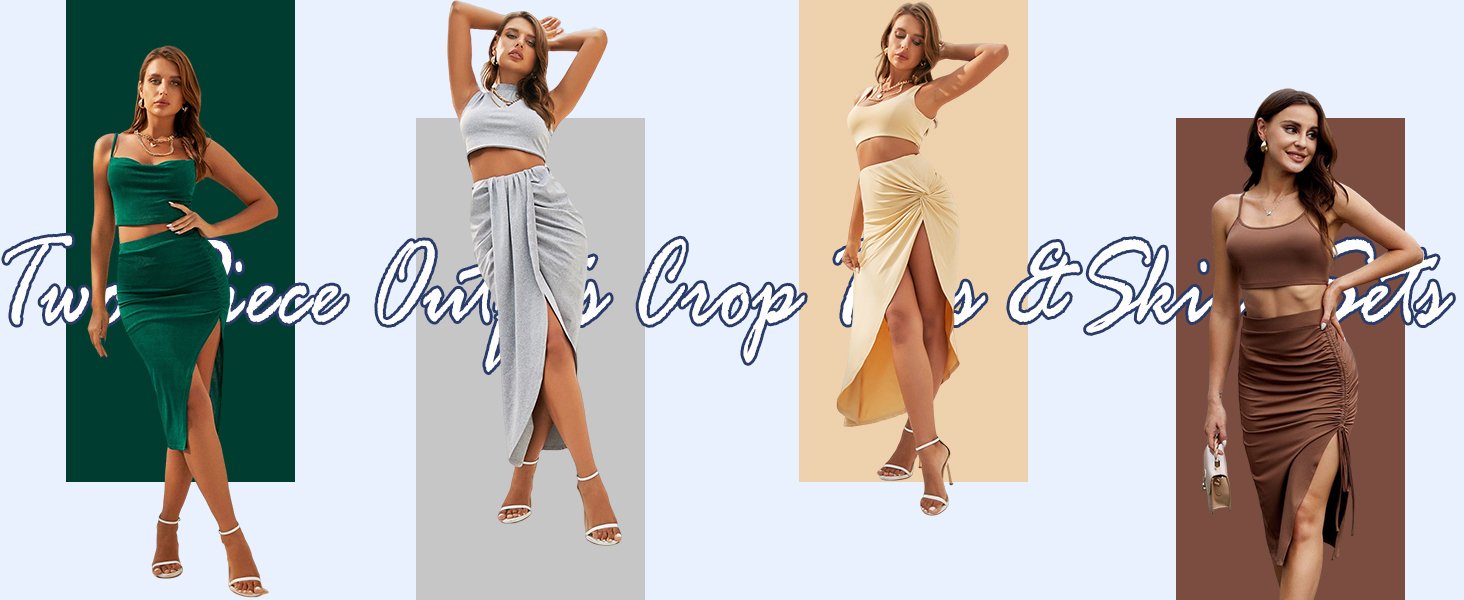 2 piece outfits tops and skirt set