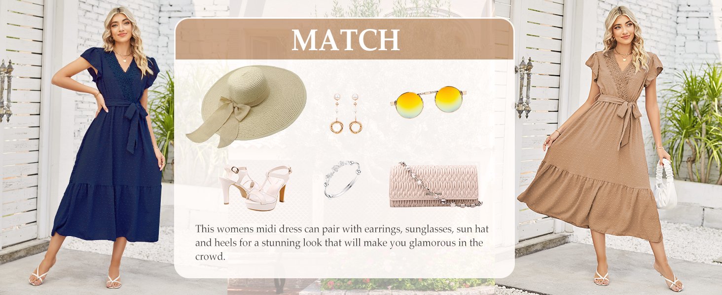 荷叶边袖休闲连衣裙