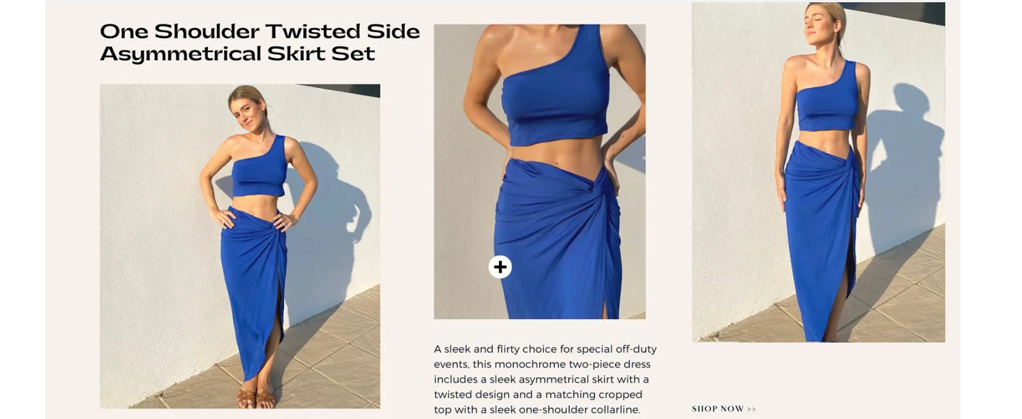 One shoulder two piece twisted side asymmetrical skirt set